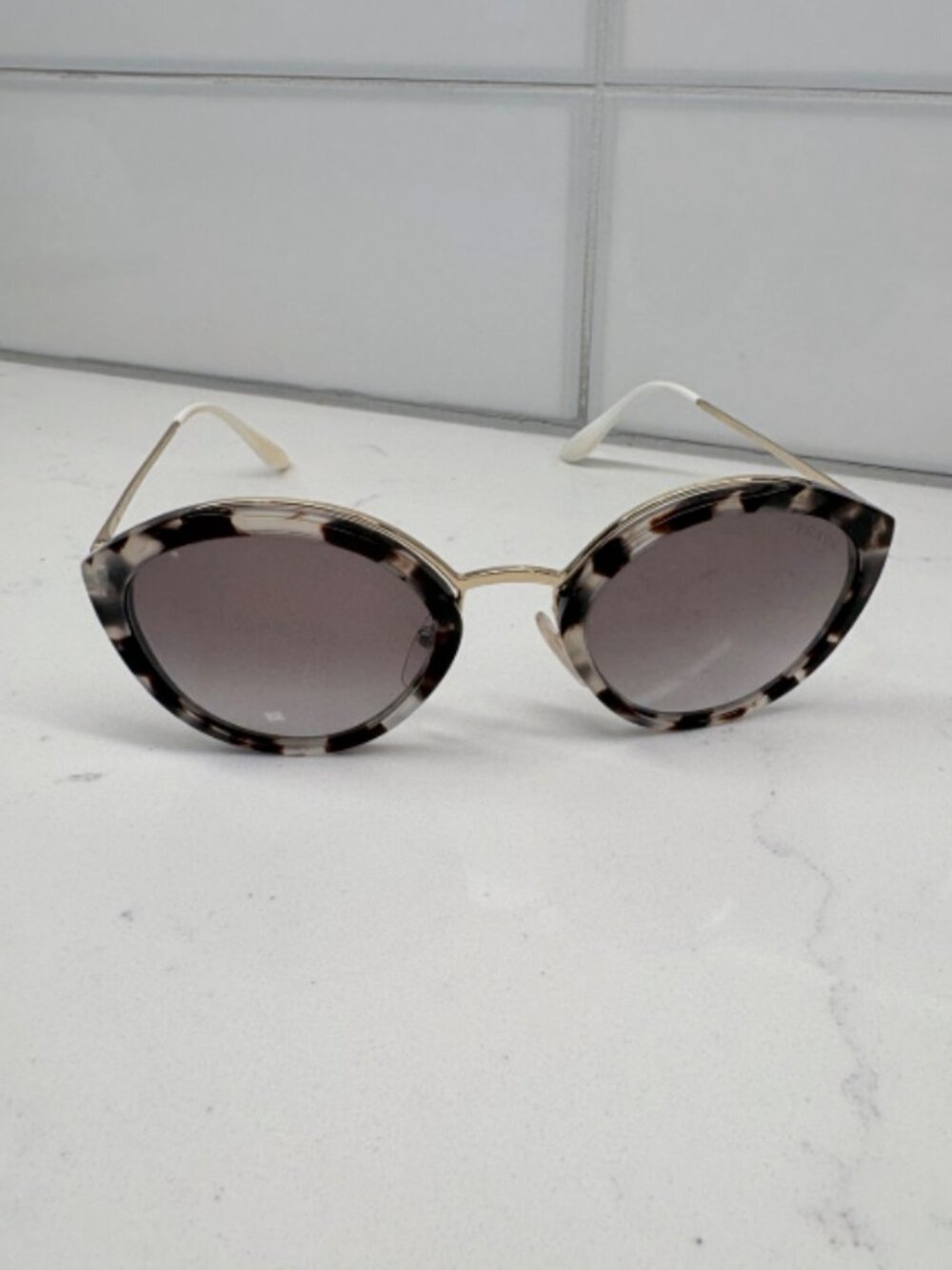 Prada PR 18US Conceptual Round Sunglasses Brown Gold Gradient